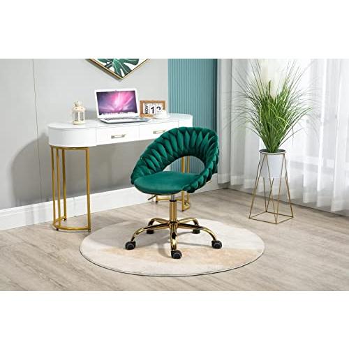 【並行輸入品】Home Office Chair，Swivel Velvet Desk Chair with Gold Base，Ergono_1