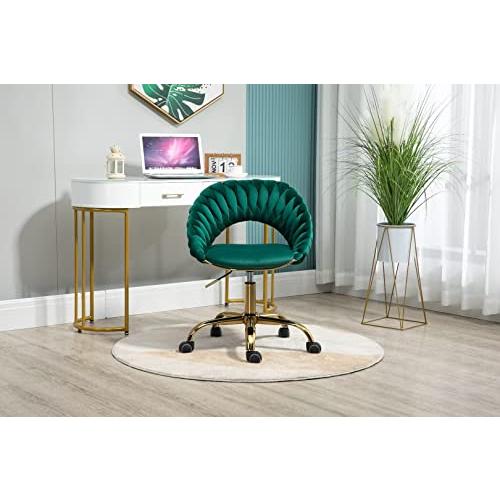 【並行輸入品】Home Office Chair，Swivel Velvet Desk Chair with Gold Base，Ergono_4