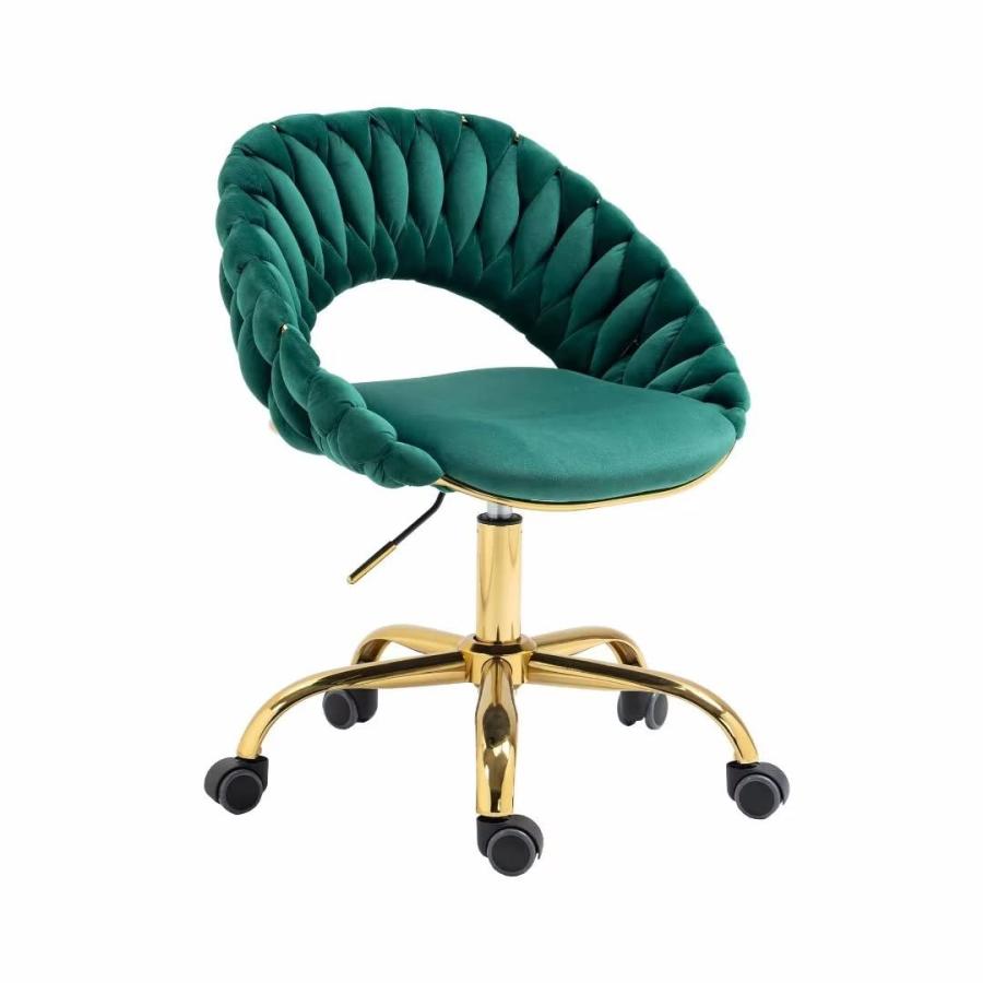 【並行輸入品】Home Office Chair，Swivel Velvet Desk Chair with Gold Base，Ergono_6
