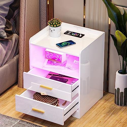 【並行輸入品】HNEBC Night Stand with Charging Station,LED Nightstand with Body_1