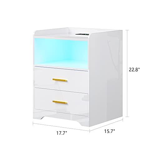 【並行輸入品】HNEBC Night Stand with Charging Station,LED Nightstand with Body_4