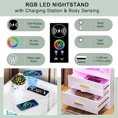 【並行輸入品】HNEBC Night Stand with Charging Station,LED Nightstand with Body_7
