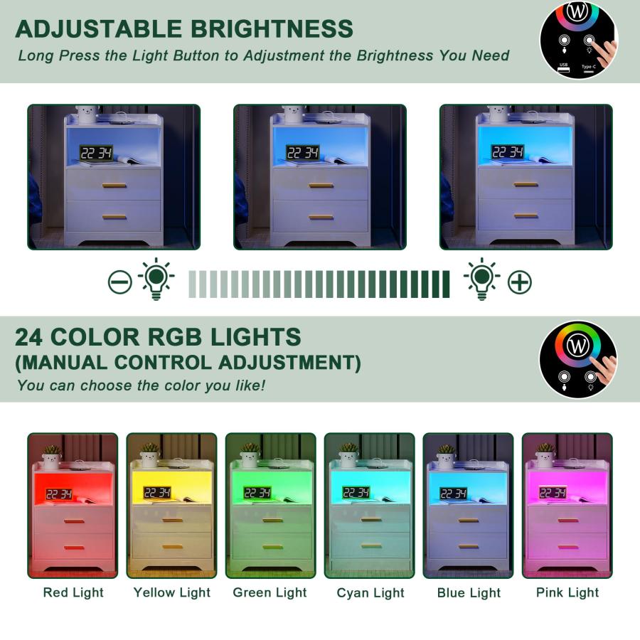 【並行輸入品】HNEBC Night Stand with Charging Station,LED Nightstand with Body_9