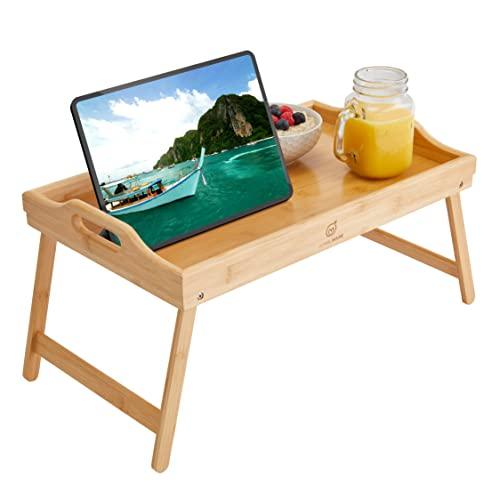 木製 折りたたみトレイテーブル 引き出し付き 並行輸入品】JumbleWare 竹製ベッドトレイ。ポータブル木製朝食 ベッド