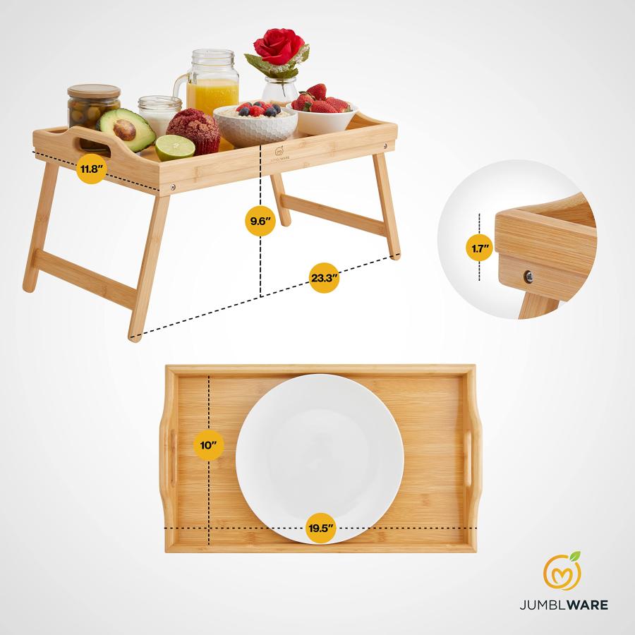 並行輸入品】JumbleWare 竹製ベッドトレイ。ポータブル木製朝食 ベッド