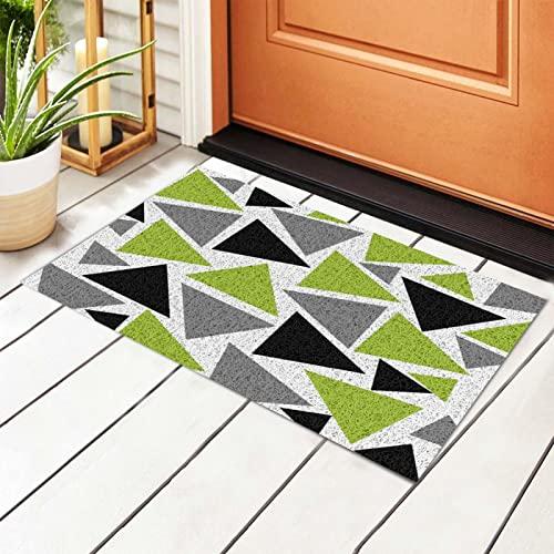 【並行輸入品】Welcome Mats 24x16 Inch for Front Door Outdoor Triangles Lime Grの画像