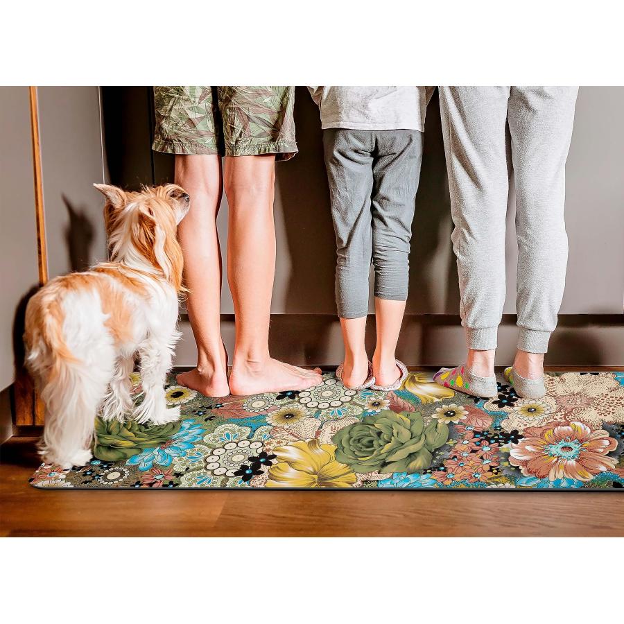 【並行輸入品】Boho Floral Kitchen Rug Set 2 Colourful Flowers Non Slip Kitchen