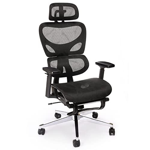 【並行輸入品】人間工学に基づいたメッシュオフィスチェア ハイバック コンピュータチェア フットレスト付き 快適なホームデスクチェア 調節可能なア_1