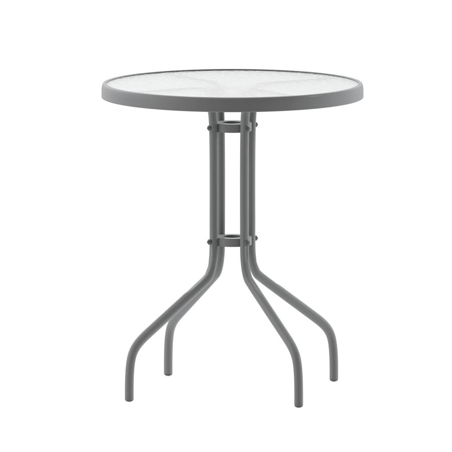 Furniture Bellamy 23.75インチ ラウンド 強化ガラス メタルテーブル シルバー Flash Fu 【タック】 並行輸入品