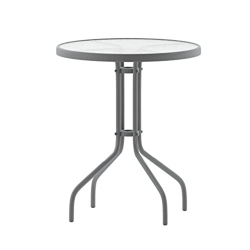 Furniture Bellamy 23.75インチ ラウンド 強化ガラス メタルテーブル シルバー Flash Fu 【タック】 並行輸入品