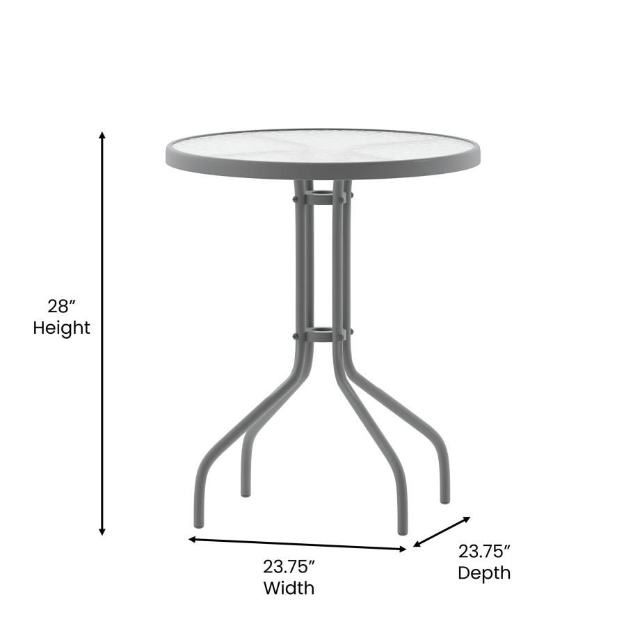 Furniture Bellamy 23.75インチ ラウンド 強化ガラス メタルテーブル シルバー Flash Fu 【タック】 並行輸入品