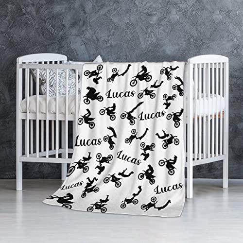 Personalized Dirt Bike Baby Blanket, Custom Baby Name Bl 並行輸入品 【ブラック】