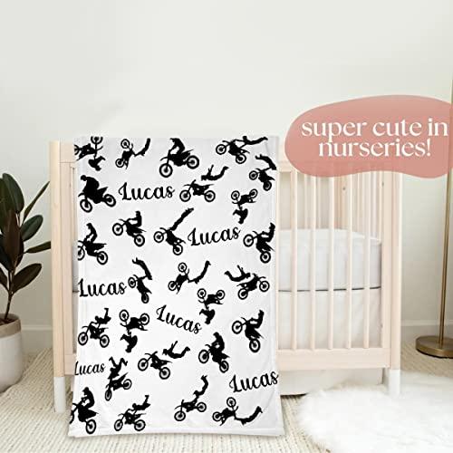 Personalized Dirt Bike Baby Blanket, Custom Baby Name Bl 並行輸入品 【ブラック】