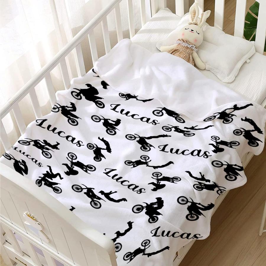 Personalized Dirt Bike Baby Blanket, Custom Baby Name Bl 並行輸入品 【ブラック】