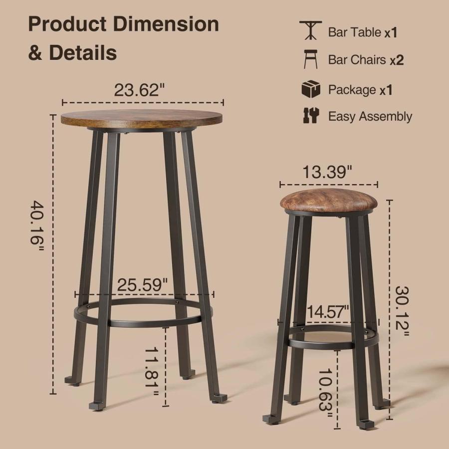 【並行輸入品】Aiho Bar Table and Chairs Set for 2 with Upholstered Stools 3 Pi　並行_1