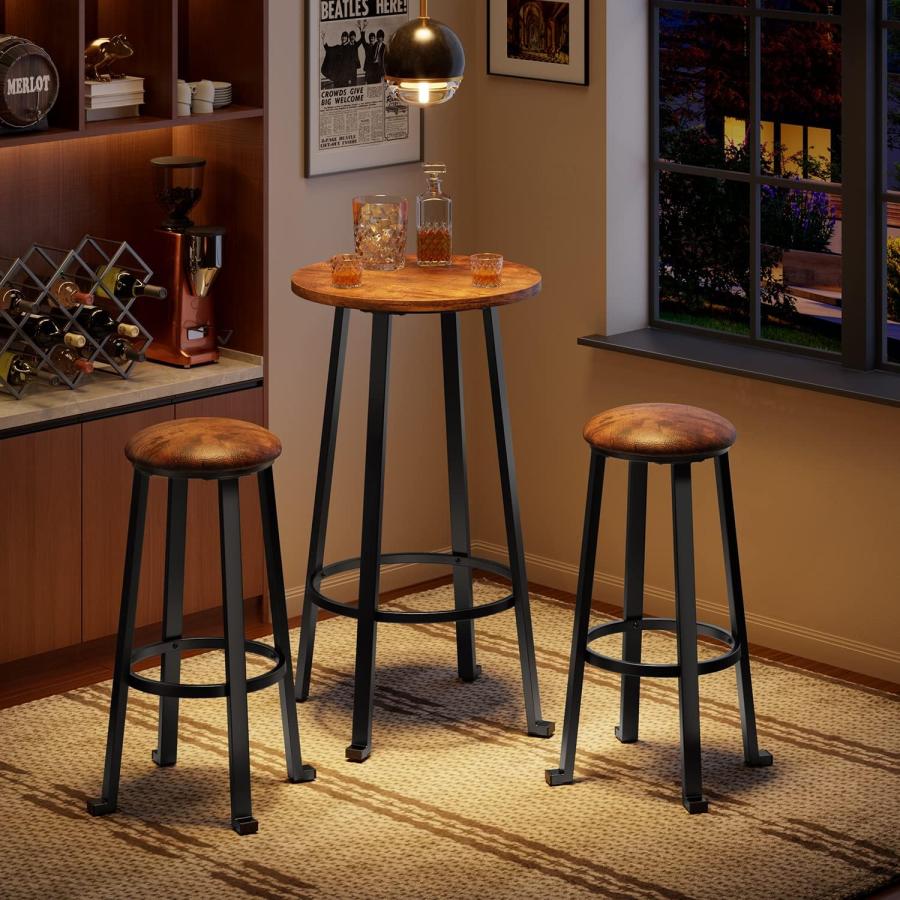 【並行輸入品】Aiho Bar Table and Chairs Set for 2 with Upholstered Stools 3 Pi　並行_6