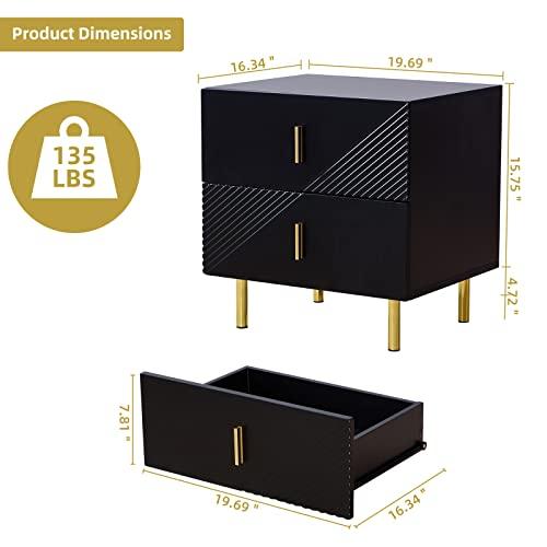 【並行輸入品】sigoryi Black Nightstand with Drawer 2 Drawer Nightstand Bedside_4