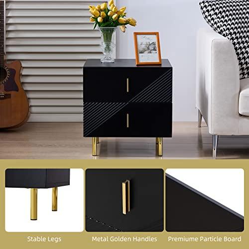 【並行輸入品】sigoryi Black Nightstand with Drawer 2 Drawer Nightstand Bedside_7