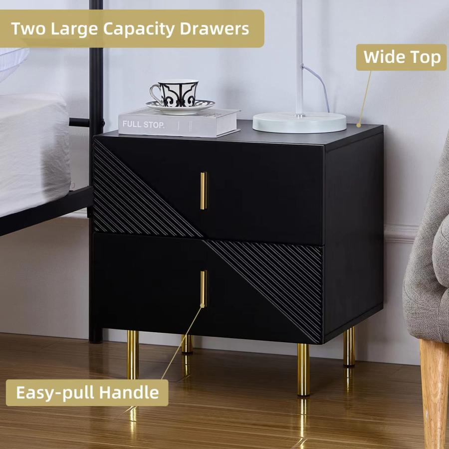 【並行輸入品】sigoryi Black Nightstand with Drawer 2 Drawer Nightstand Bedside_9