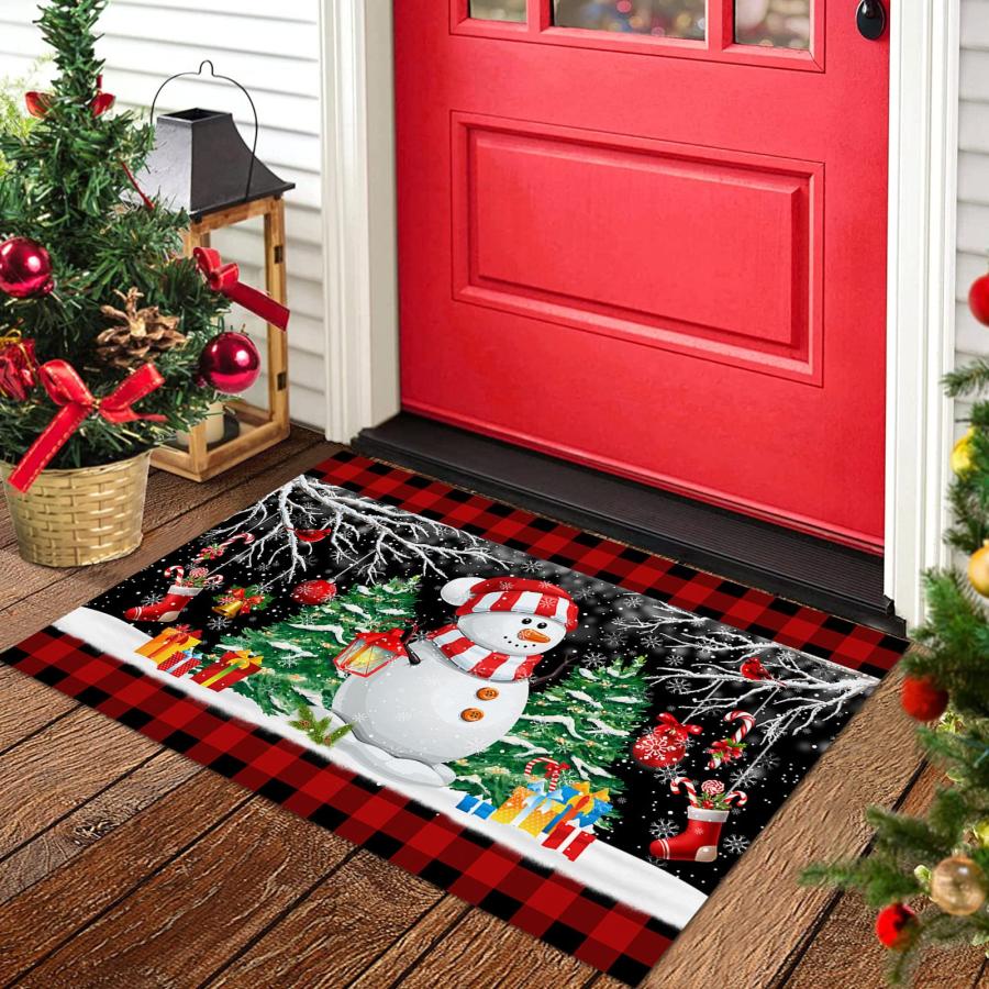 公式アウトレットストア Black Christmas Snowman Plaid Entrance Floor Mat Personalized Do 並行輸入品
