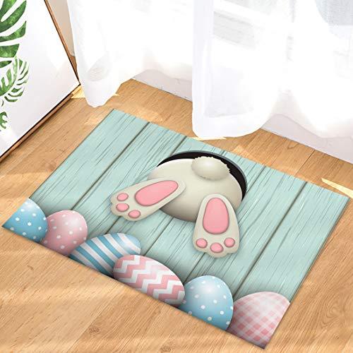 底値 Cute Easter Rabbit Wood Entrance Door Mat， Funny Eggs Bunny Low 並行輸入品