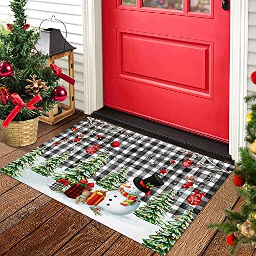 割引50％ Christmas Snowman Plaid Entrance Floor Mat Personalized Doormat 並行輸入品