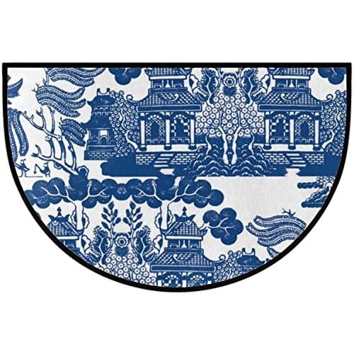 【並行輸入品】Apular Blue Willow Chinoiserie Half Round Door Mat Bath Mat Halfの画像