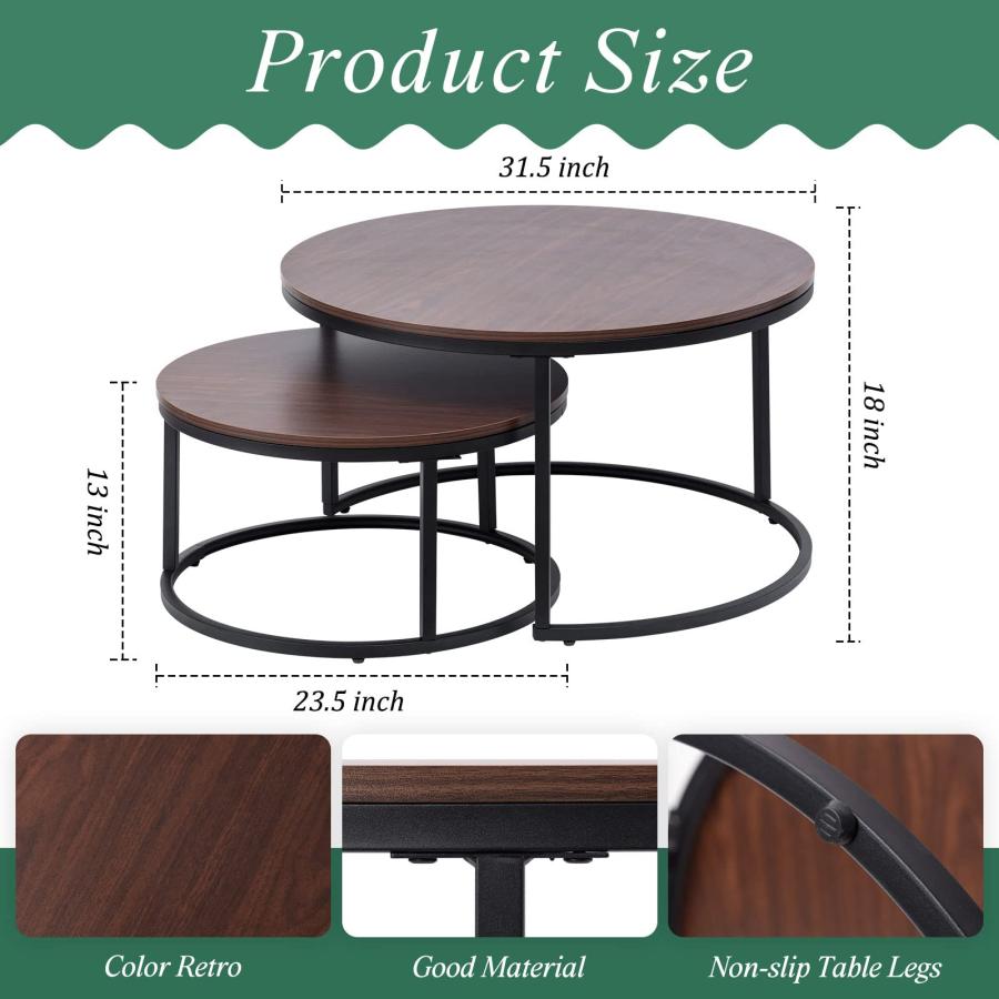 【並行輸入品】Geetery Coffee Tables for Living Room Set of 2 Large Small Round_3