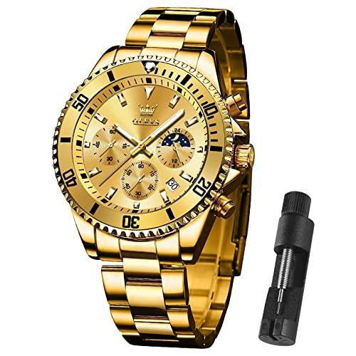 【並行輸入品】OLEVS Gold Watches for Men Watch Men Stainless Steel Watches for_1