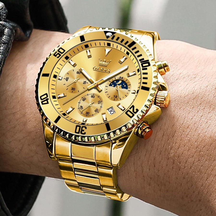 【並行輸入品】OLEVS Gold Watches for Men Watch Men Stainless Steel Watches for_3