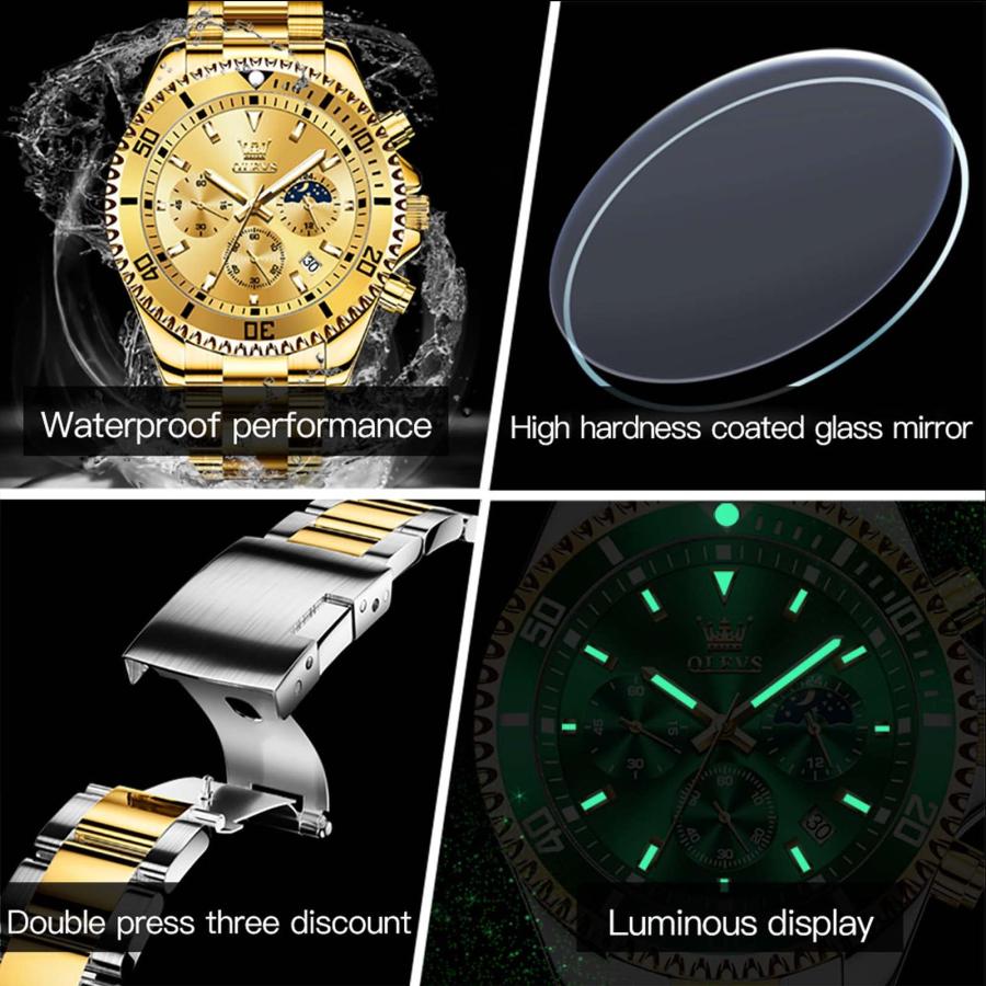 【並行輸入品】OLEVS Gold Watches for Men Watch Men Stainless Steel Watches for_9