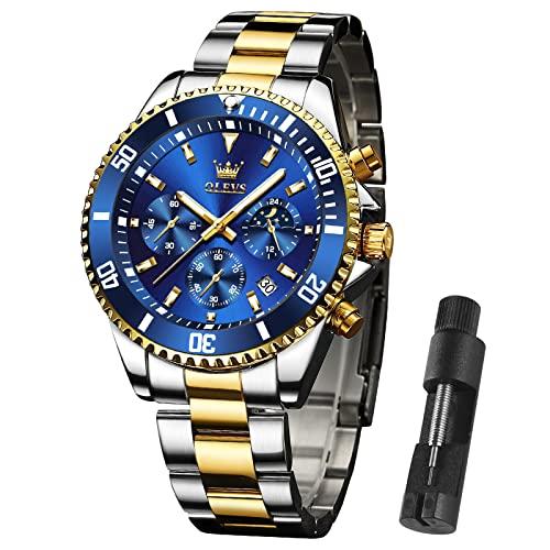 【並行輸入品】OLEVS Blue Watches for Men Watch Men Gold and Silver Stainless S_1