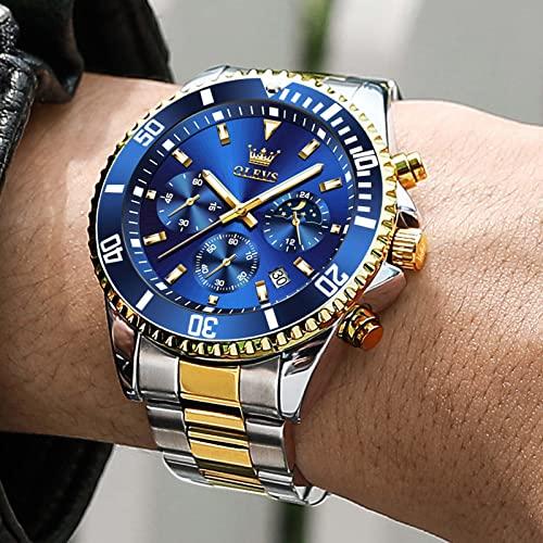 【並行輸入品】OLEVS Blue Watches for Men Watch Men Gold and Silver Stainless S_4
