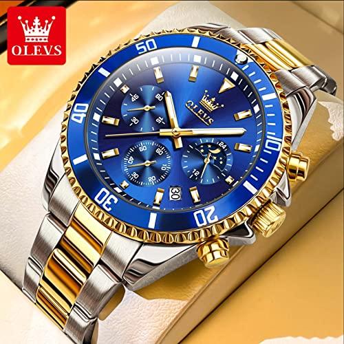 【並行輸入品】OLEVS Blue Watches for Men Watch Men Gold and Silver Stainless S_7