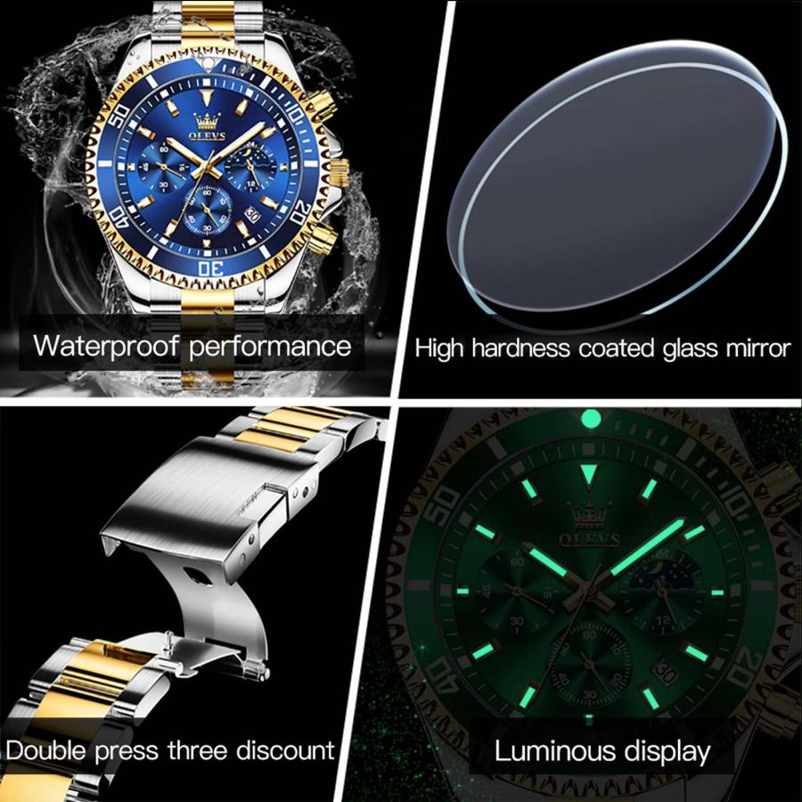 【並行輸入品】OLEVS Blue Watches for Men Watch Men Gold and Silver Stainless S_9