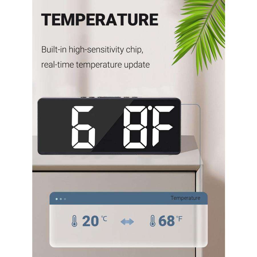 【並行輸入品】Digital Alarm Clock for Bedrooms， with Temperature， 6 Adjustable_6