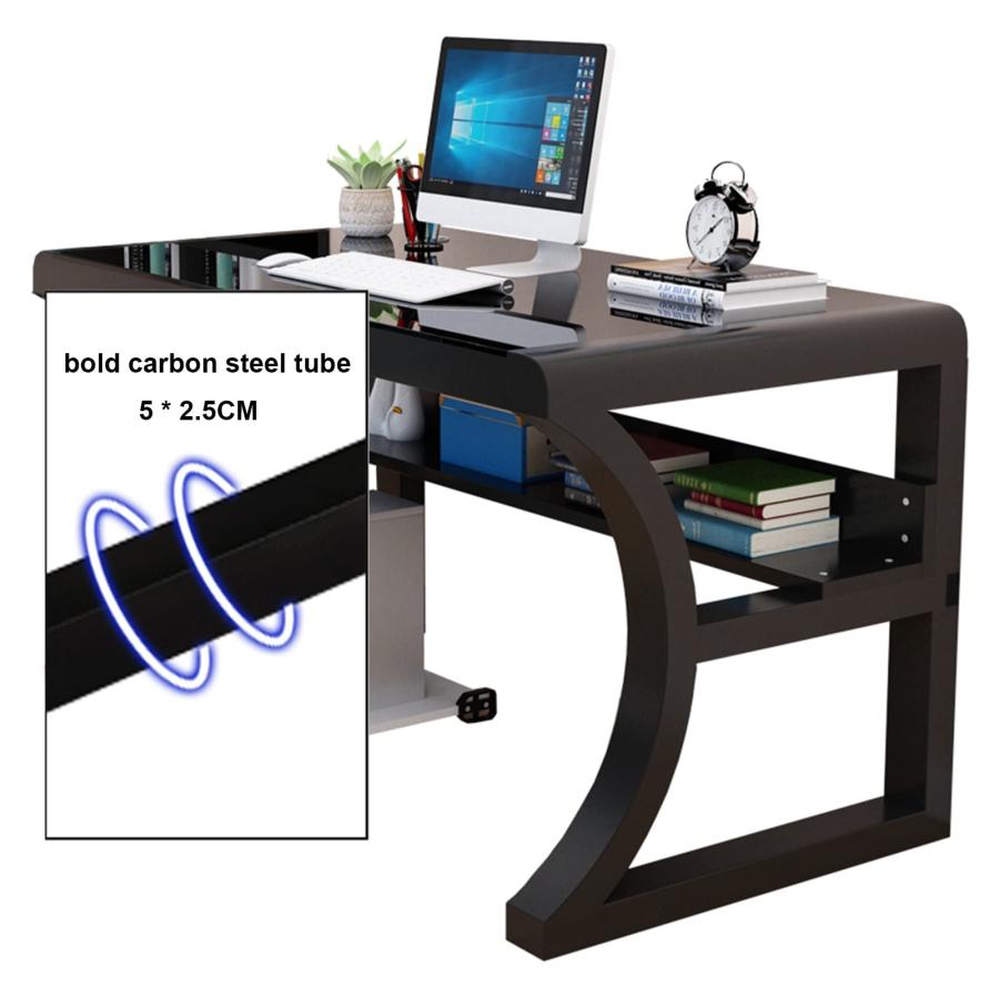 【並行輸入品】Tempered Glass Computer Desk with Shelf Modern PC Laptop Table B_3