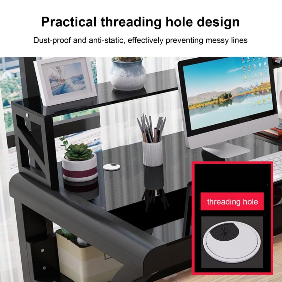 【並行輸入品】Tempered Glass Computer Desk with Shelf Modern PC Laptop Table B_9