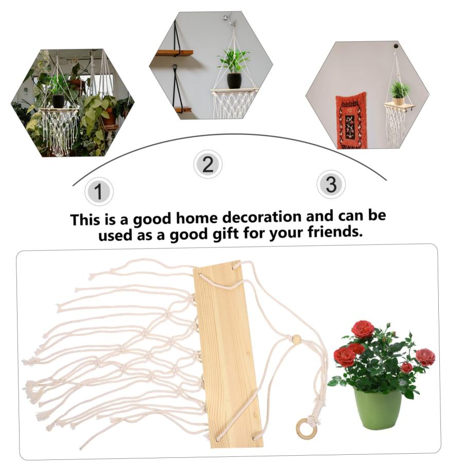 【並行輸入品】Garneck 1pc Woven Hanger Macrame Decor Jute Rope Wall Hanging Flの画像