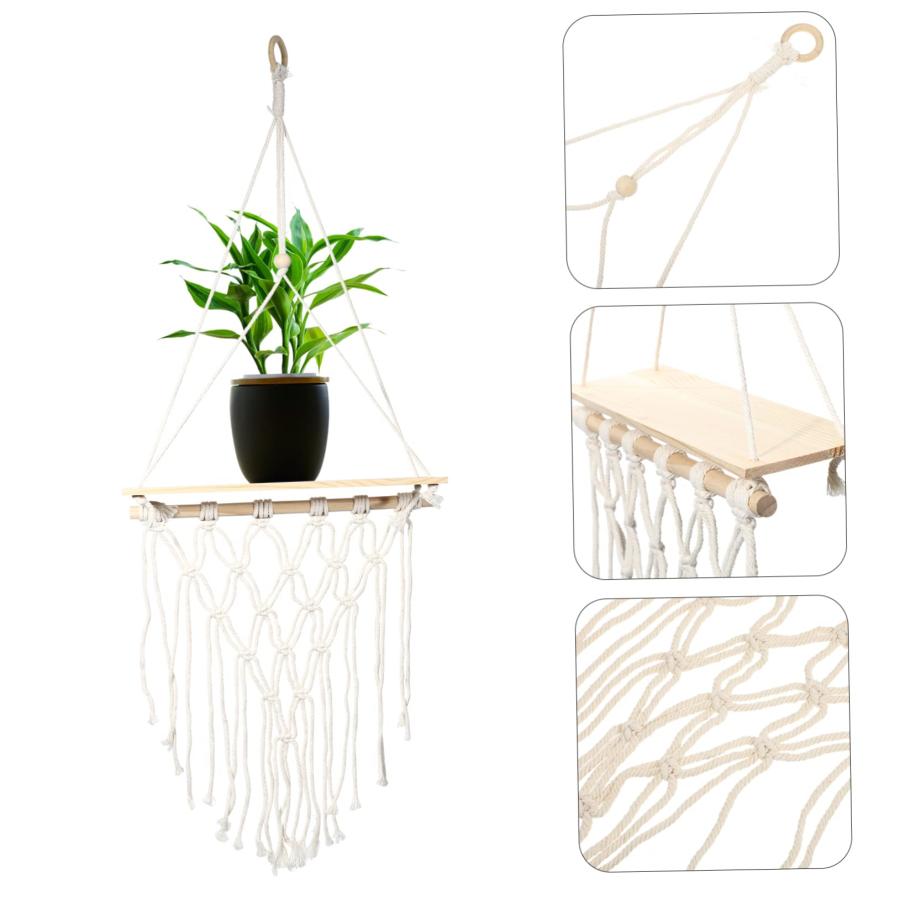 【並行輸入品】Garneck 1pc Woven Hanger Macrame Decor Jute Rope Wall Hanging Flの画像