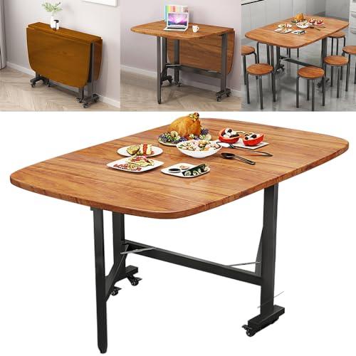 【並行輸入品】Rukulin ドロップリーフダイニングテーブル   ソリッド木製折りたたみ式キッチンテーブル ダイニングルーム用ホイール6個付き_1