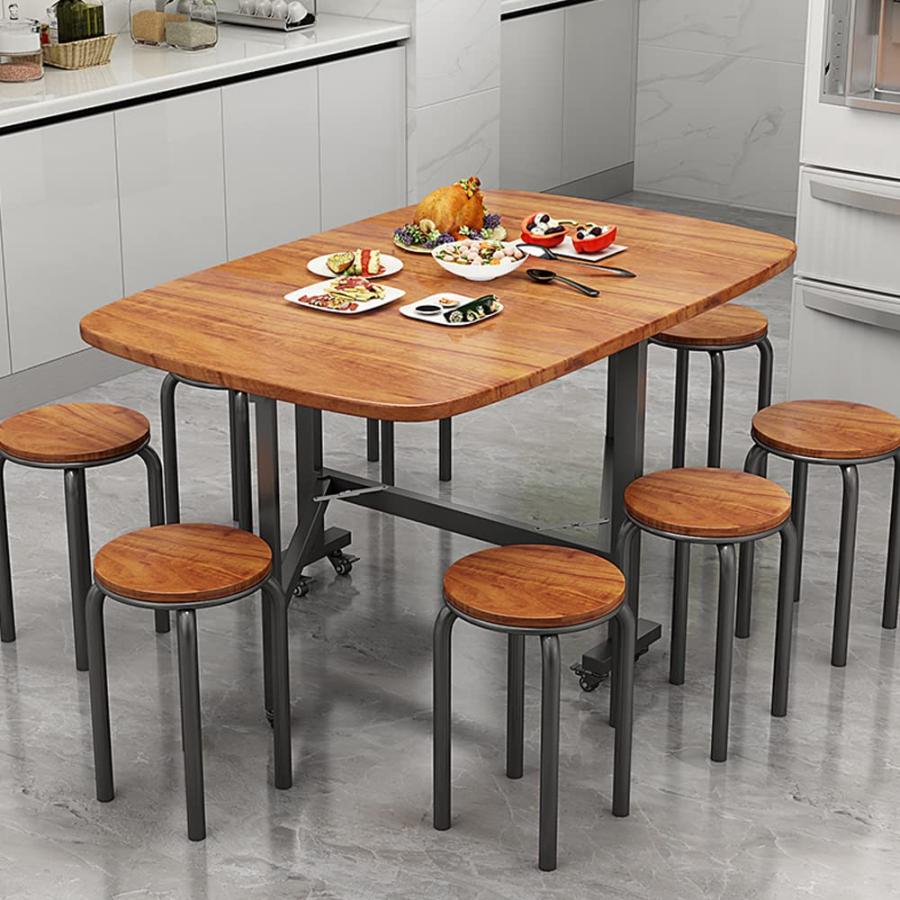 【並行輸入品】Rukulin ドロップリーフダイニングテーブル   ソリッド木製折りたたみ式キッチンテーブル ダイニングルーム用ホイール6個付き_3
