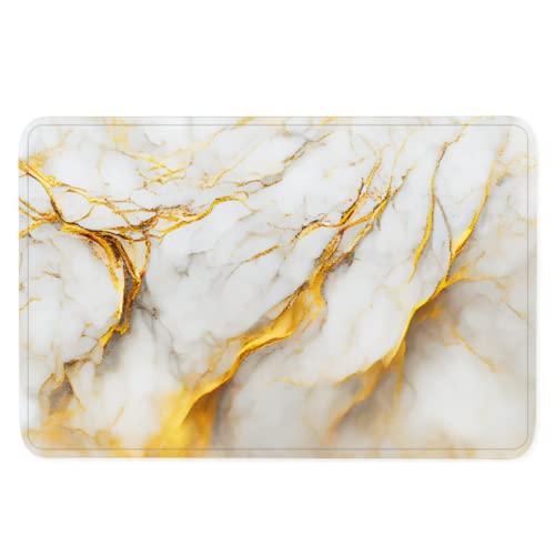 【並行輸入品】Gold White Gradient Marble Indoor Doormat, Irregular Line Art Abの画像