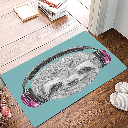 【並行輸入品】Sloth Listen to Music Entrance Floor Mat Personalized Doormat Weの画像