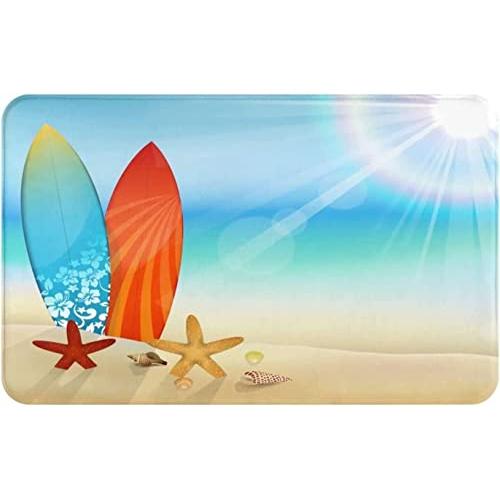 【並行輸入品】Door Mat Sunrise Beach with Surfboard and Clam Shells Welcome Noの画像