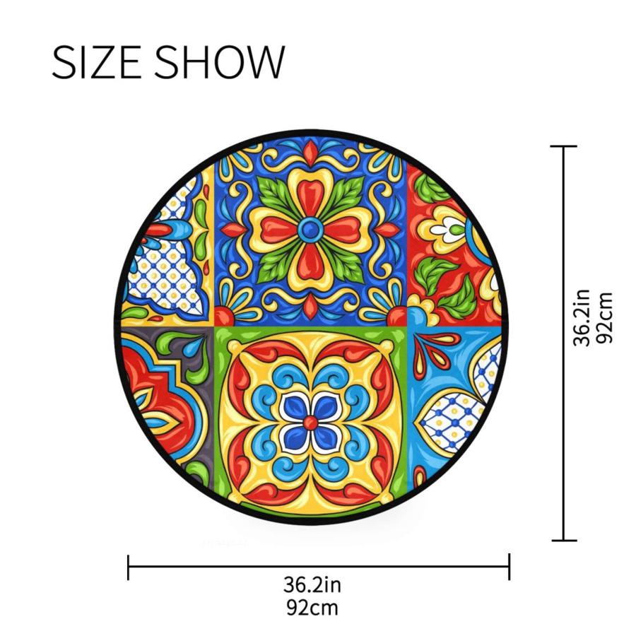 【並行輸入品】ALAZA Mexican Talavera Ceramic Tile Round Area Rug，Non Slip Abso