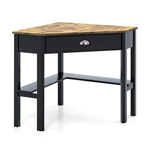 【並行輸入品】MEDIMALL Corner Desk with a Slide Out Drawer, Triangle Home Compの画像