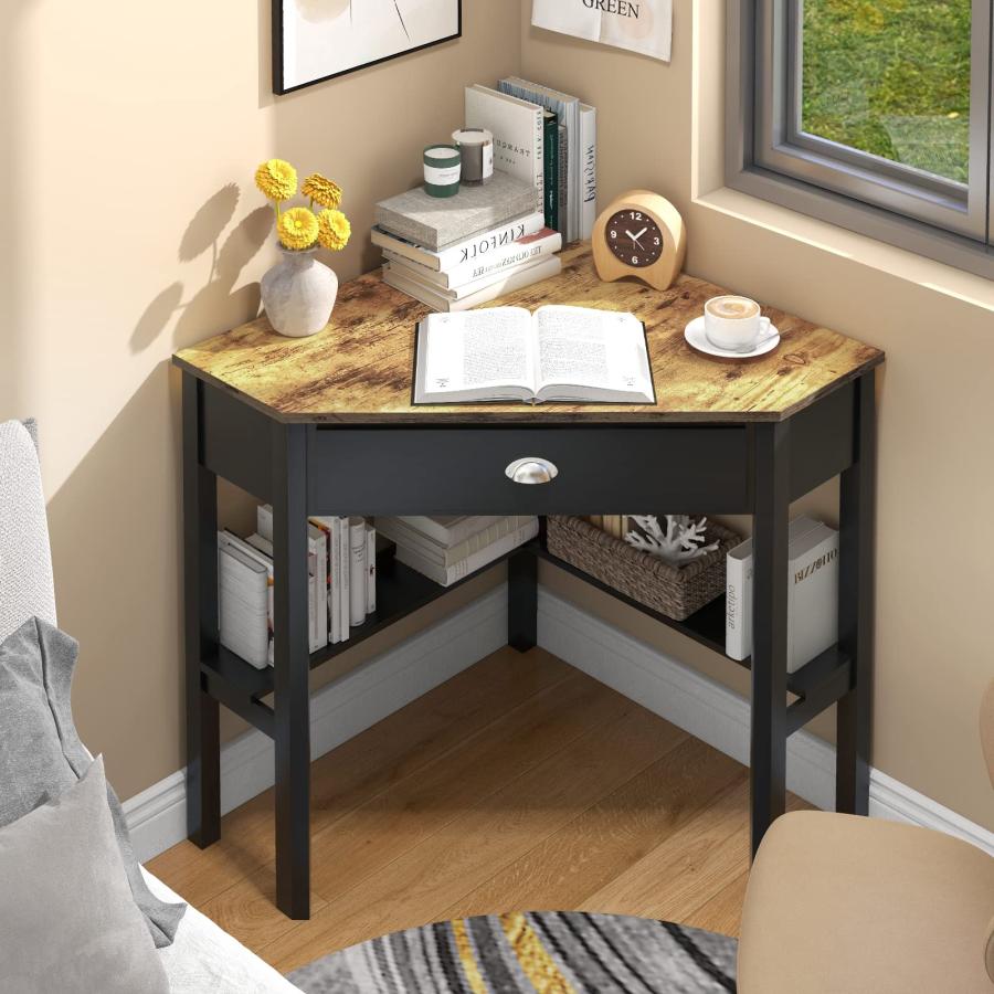 【並行輸入品】MEDIMALL Corner Desk with a Slide Out Drawer, Triangle Home Compの画像