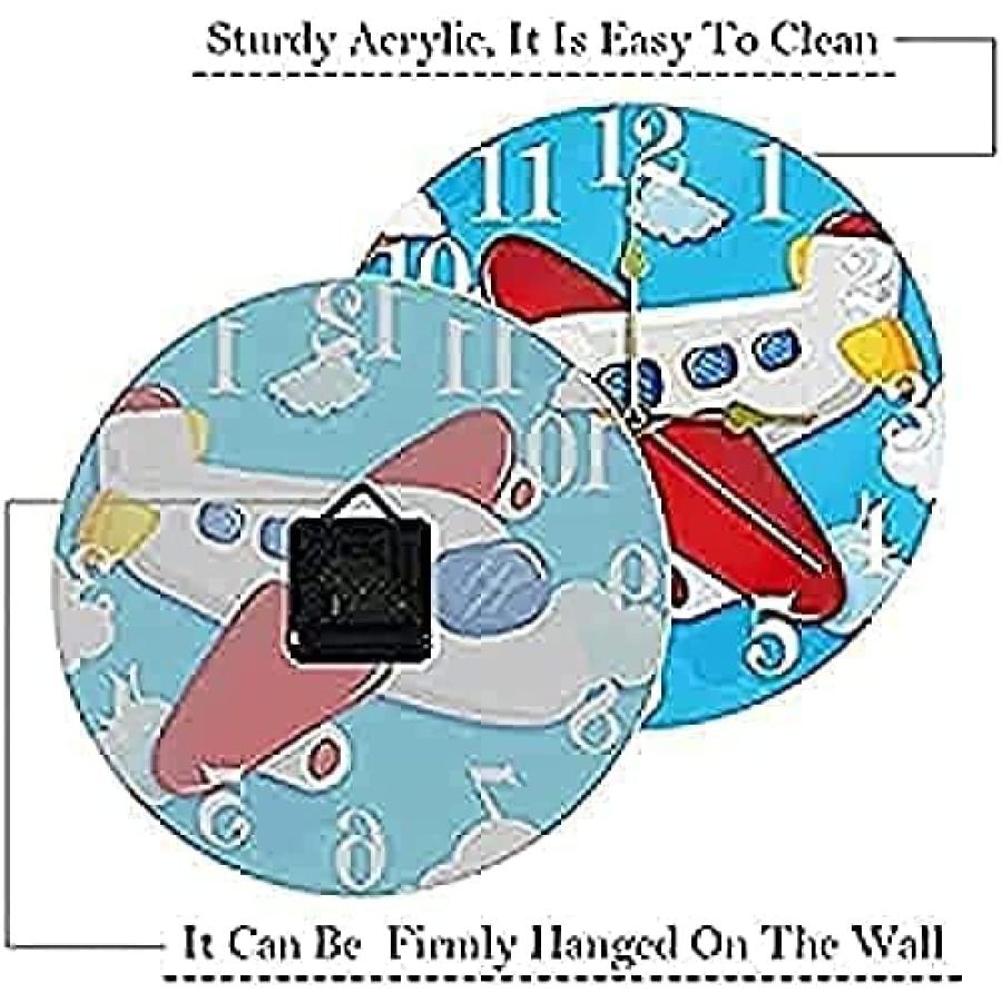 【並行輸入品】Round Wall Clock Flying Cartoon Airplane Airplane Blue Wall Cloc_6