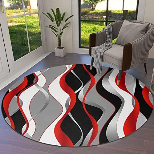 【並行輸入品】Round Area Rugs 4 FT Diameter for for Bedroom 3D Abstract Red Gr_1